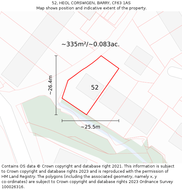 52, HEOL CORSWIGEN, BARRY, CF63 1AS: Plot and title map