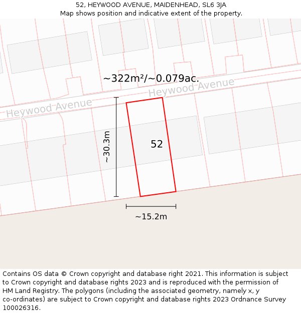 52, HEYWOOD AVENUE, MAIDENHEAD, SL6 3JA: Plot and title map