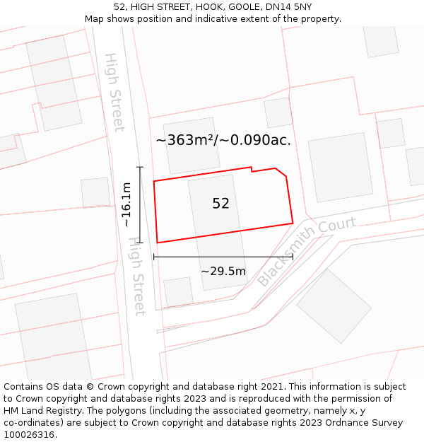 52, HIGH STREET, HOOK, GOOLE, DN14 5NY: Plot and title map