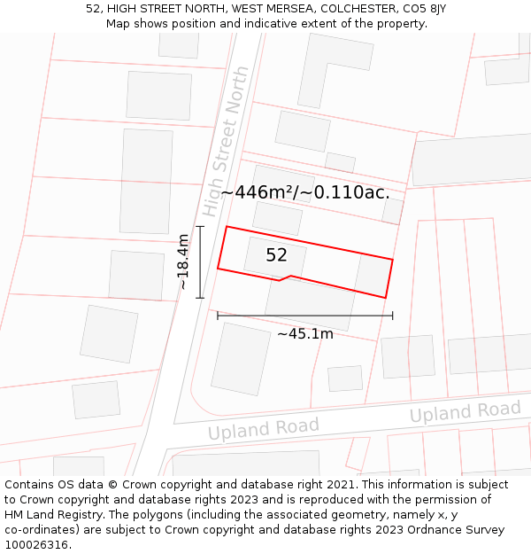 52, HIGH STREET NORTH, WEST MERSEA, COLCHESTER, CO5 8JY: Plot and title map