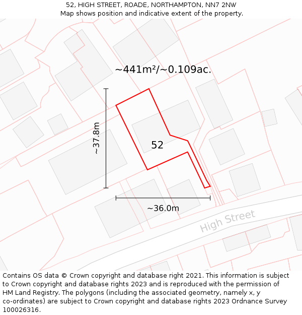 52, HIGH STREET, ROADE, NORTHAMPTON, NN7 2NW: Plot and title map