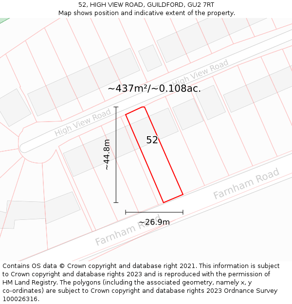 52, HIGH VIEW ROAD, GUILDFORD, GU2 7RT: Plot and title map