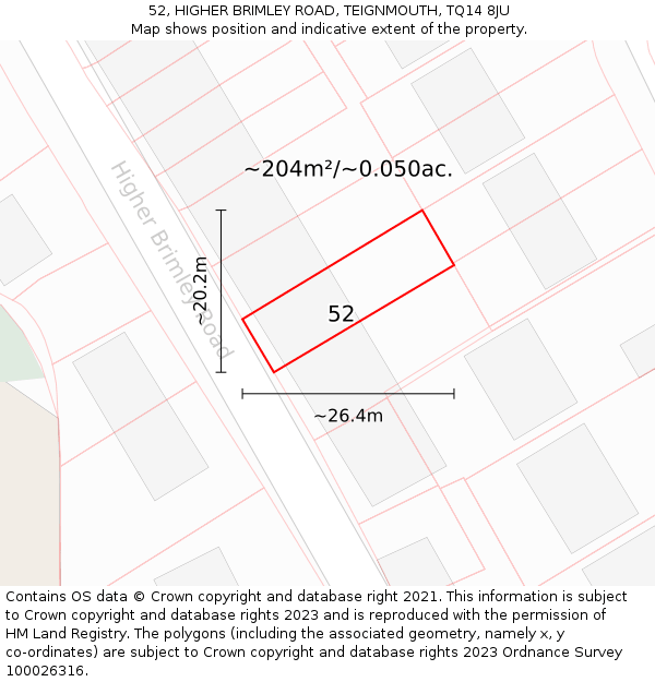 52, HIGHER BRIMLEY ROAD, TEIGNMOUTH, TQ14 8JU: Plot and title map