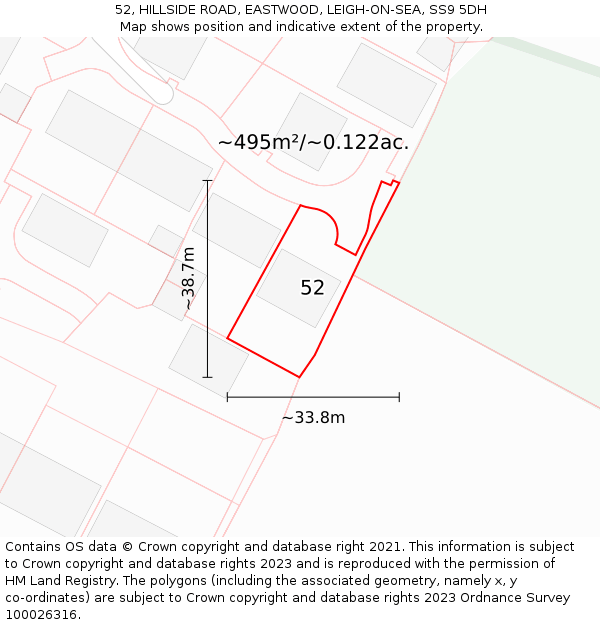 52, HILLSIDE ROAD, EASTWOOD, LEIGH-ON-SEA, SS9 5DH: Plot and title map