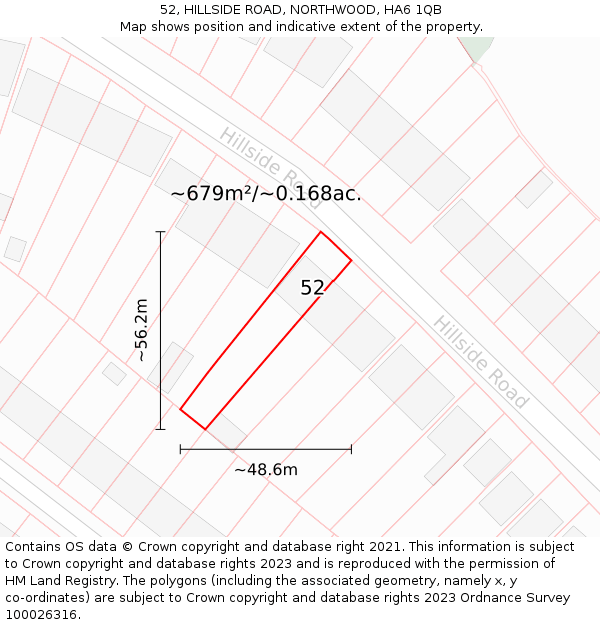 52, HILLSIDE ROAD, NORTHWOOD, HA6 1QB: Plot and title map