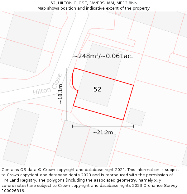 52, HILTON CLOSE, FAVERSHAM, ME13 8NN: Plot and title map