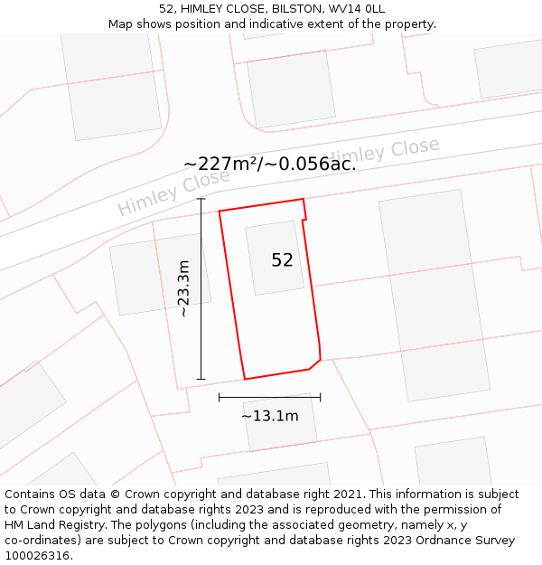 52, HIMLEY CLOSE, BILSTON, WV14 0LL: Plot and title map