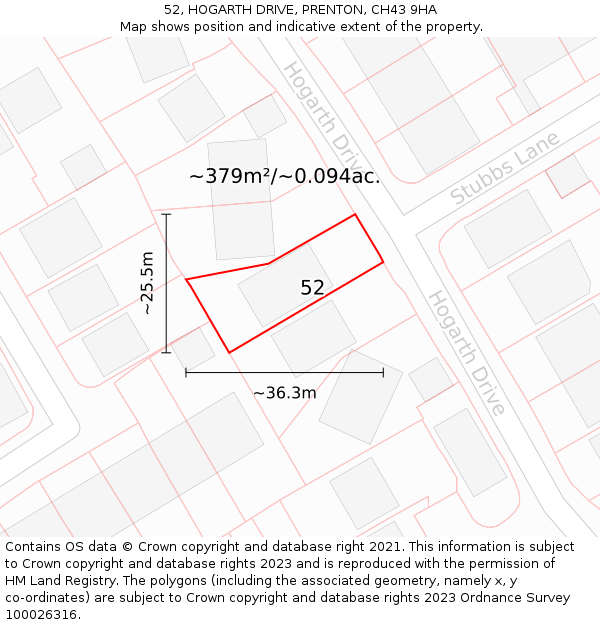 52, HOGARTH DRIVE, PRENTON, CH43 9HA: Plot and title map