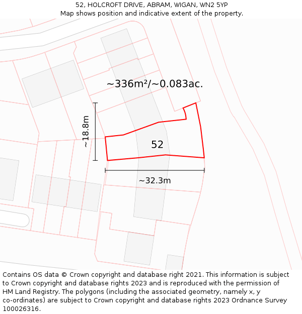 52, HOLCROFT DRIVE, ABRAM, WIGAN, WN2 5YP: Plot and title map