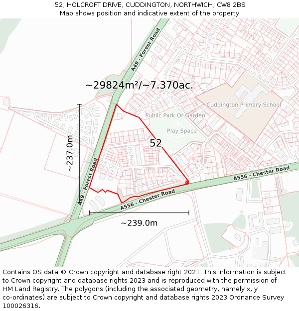52, HOLCROFT DRIVE, CUDDINGTON, NORTHWICH, CW8 2BS: Plot and title map