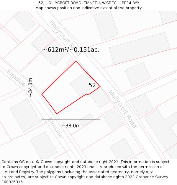 52, HOLLYCROFT ROAD, EMNETH, WISBECH, PE14 8AY: Plot and title map