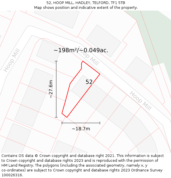 52, HOOP MILL, HADLEY, TELFORD, TF1 5TB: Plot and title map