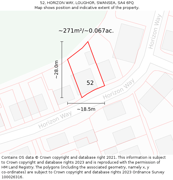 52, HORIZON WAY, LOUGHOR, SWANSEA, SA4 6PQ: Plot and title map