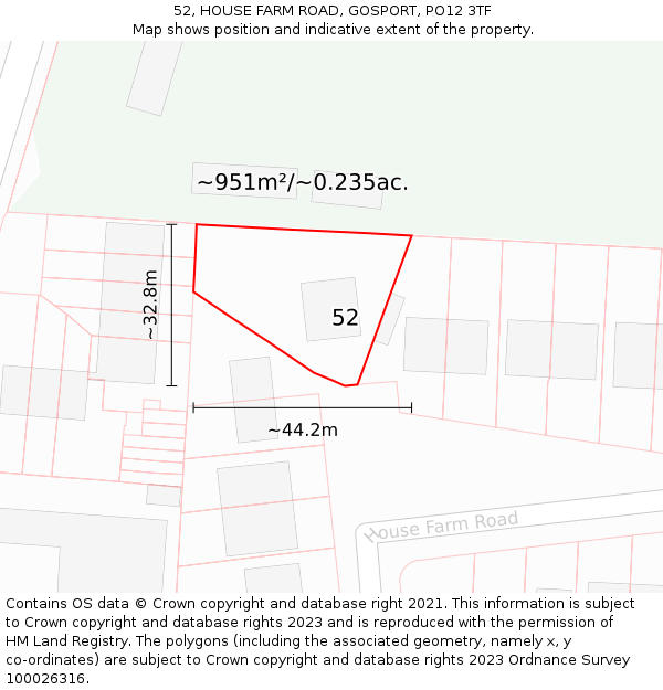 52, HOUSE FARM ROAD, GOSPORT, PO12 3TF: Plot and title map