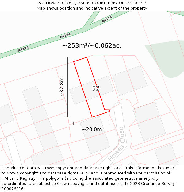 52, HOWES CLOSE, BARRS COURT, BRISTOL, BS30 8SB: Plot and title map