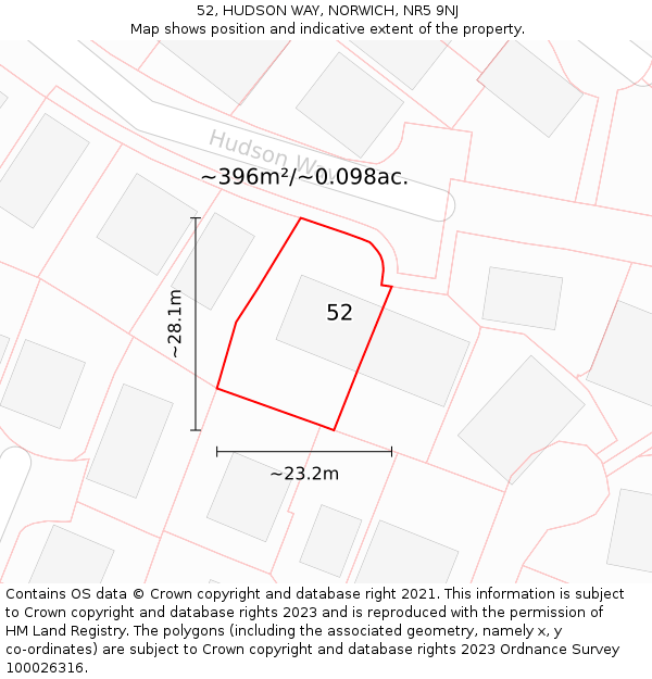 52, HUDSON WAY, NORWICH, NR5 9NJ: Plot and title map