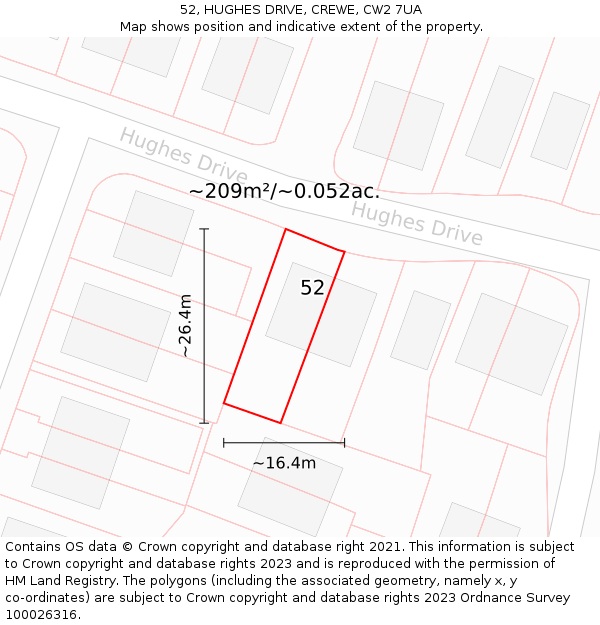 52, HUGHES DRIVE, CREWE, CW2 7UA: Plot and title map