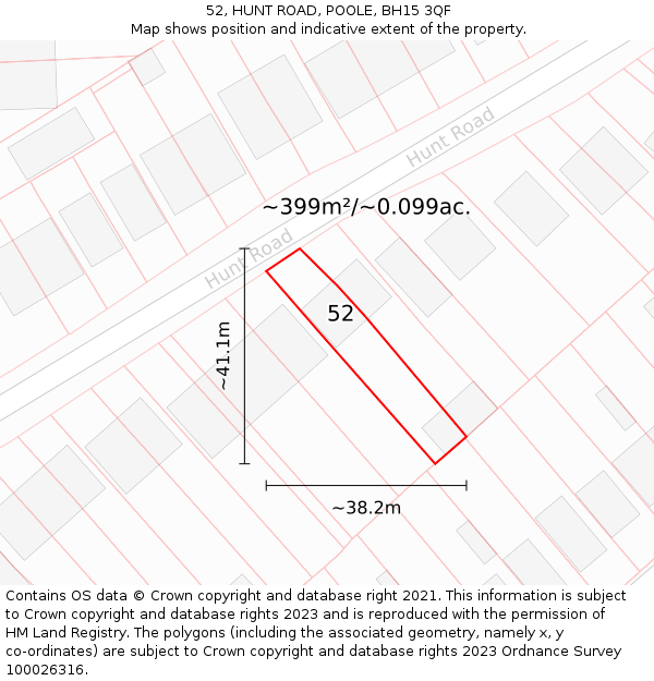 52, HUNT ROAD, POOLE, BH15 3QF: Plot and title map