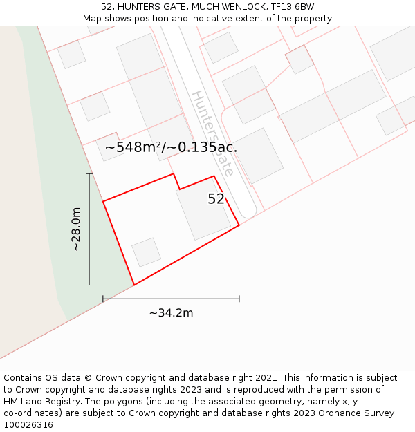 52, HUNTERS GATE, MUCH WENLOCK, TF13 6BW: Plot and title map