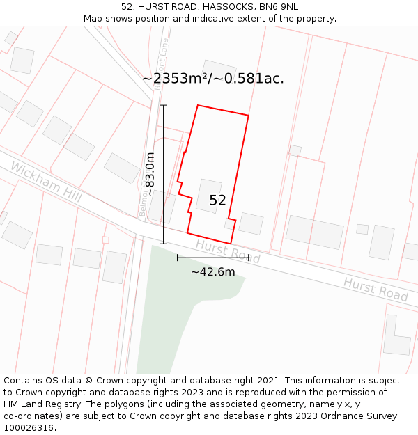 52, HURST ROAD, HASSOCKS, BN6 9NL: Plot and title map