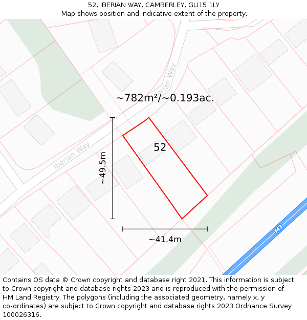 52, IBERIAN WAY, CAMBERLEY, GU15 1LY: Plot and title map