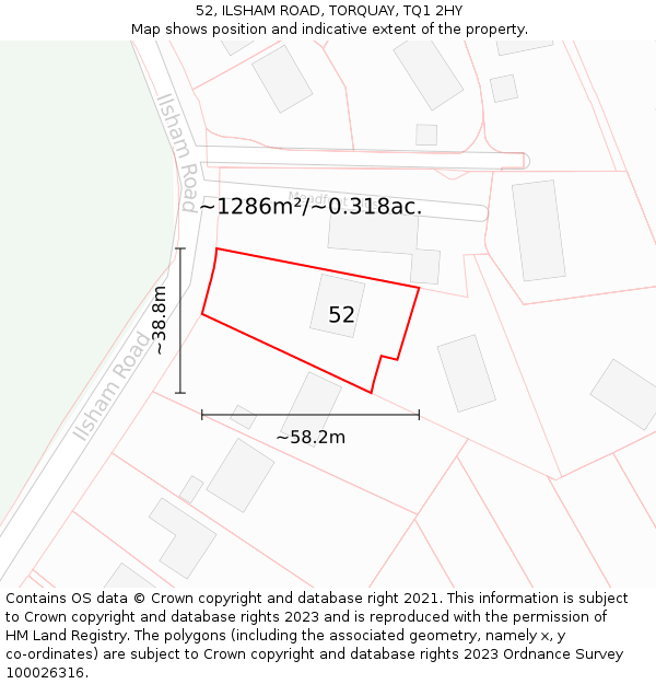 52, ILSHAM ROAD, TORQUAY, TQ1 2HY: Plot and title map