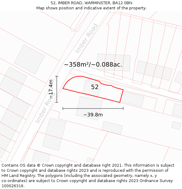 52, IMBER ROAD, WARMINSTER, BA12 0BN: Plot and title map