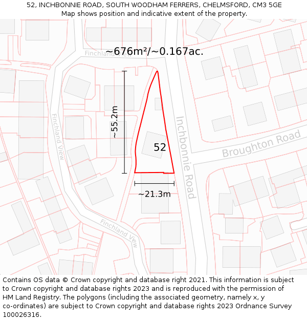 52, INCHBONNIE ROAD, SOUTH WOODHAM FERRERS, CHELMSFORD, CM3 5GE: Plot and title map