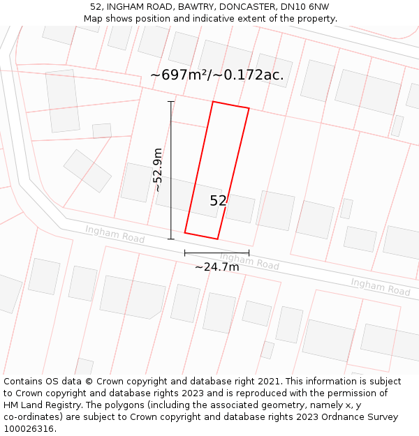 52, INGHAM ROAD, BAWTRY, DONCASTER, DN10 6NW: Plot and title map