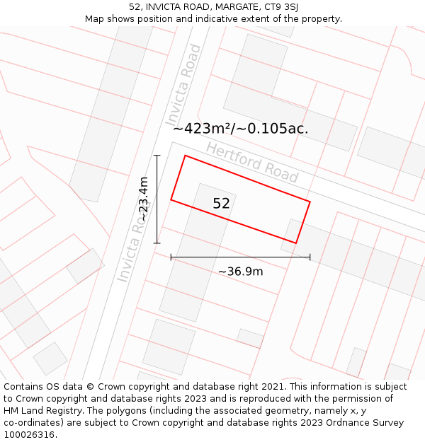 52, INVICTA ROAD, MARGATE, CT9 3SJ: Plot and title map