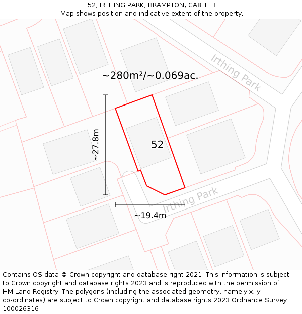 52, IRTHING PARK, BRAMPTON, CA8 1EB: Plot and title map