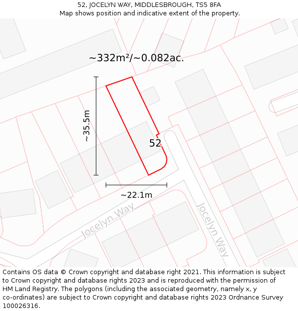 52, JOCELYN WAY, MIDDLESBROUGH, TS5 8FA: Plot and title map