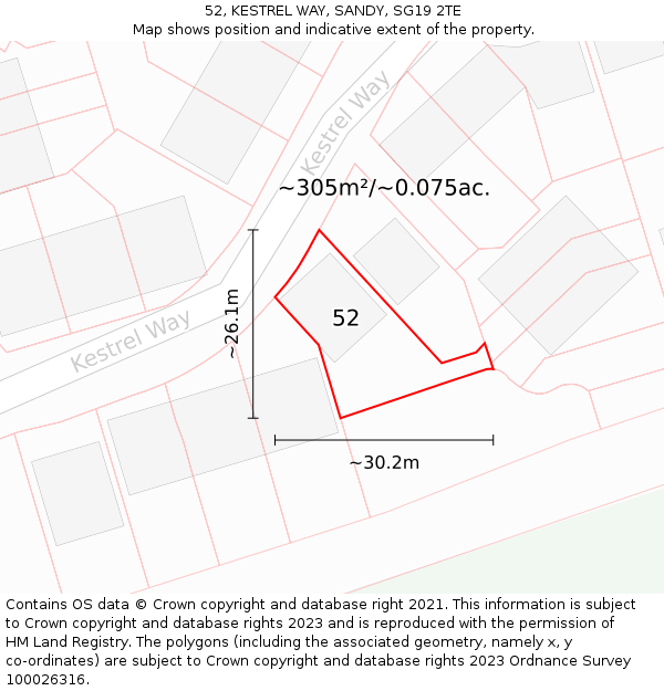 52, KESTREL WAY, SANDY, SG19 2TE: Plot and title map