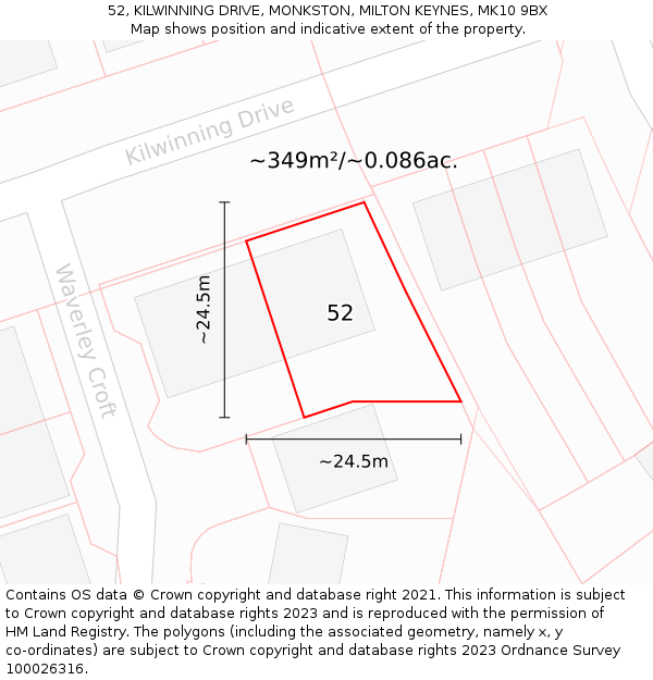 52, KILWINNING DRIVE, MONKSTON, MILTON KEYNES, MK10 9BX: Plot and title map