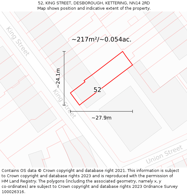 52, KING STREET, DESBOROUGH, KETTERING, NN14 2RD: Plot and title map