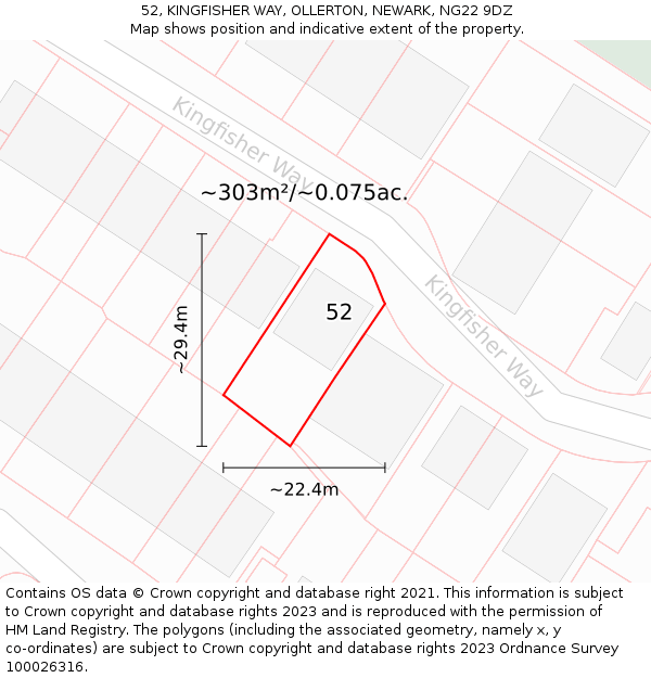 52, KINGFISHER WAY, OLLERTON, NEWARK, NG22 9DZ: Plot and title map