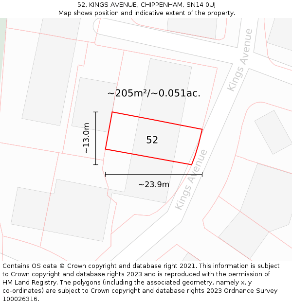 52, KINGS AVENUE, CHIPPENHAM, SN14 0UJ: Plot and title map