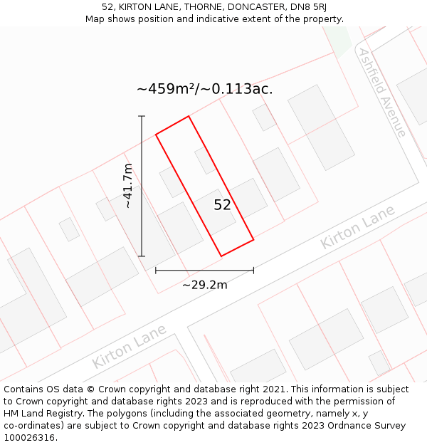 52, KIRTON LANE, THORNE, DONCASTER, DN8 5RJ: Plot and title map