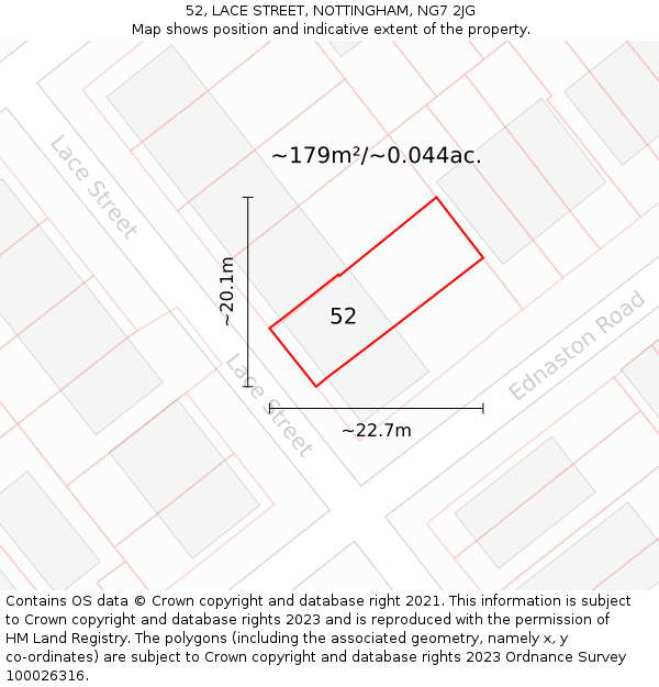 52, LACE STREET, NOTTINGHAM, NG7 2JG: Plot and title map