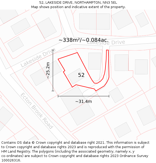 52, LAKESIDE DRIVE, NORTHAMPTON, NN3 5EL: Plot and title map