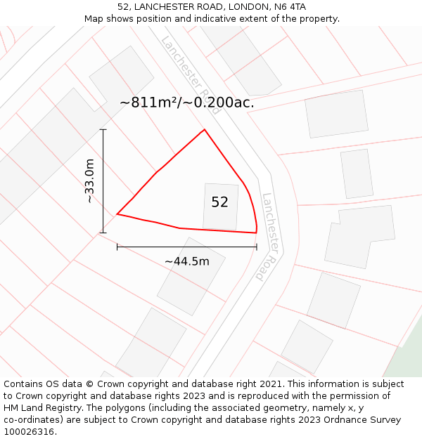 52, LANCHESTER ROAD, LONDON, N6 4TA: Plot and title map