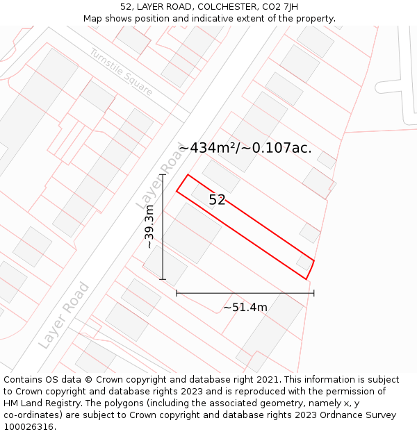 52, LAYER ROAD, COLCHESTER, CO2 7JH: Plot and title map