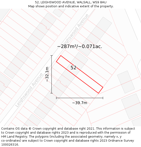 52, LEIGHSWOOD AVENUE, WALSALL, WS9 8AU: Plot and title map