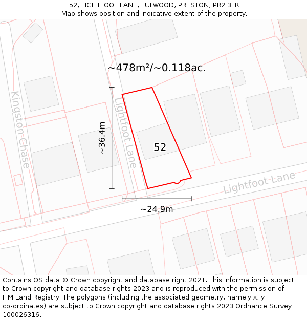 52, LIGHTFOOT LANE, FULWOOD, PRESTON, PR2 3LR: Plot and title map