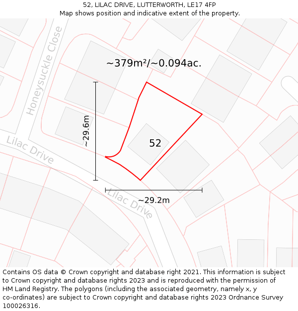 52, LILAC DRIVE, LUTTERWORTH, LE17 4FP: Plot and title map
