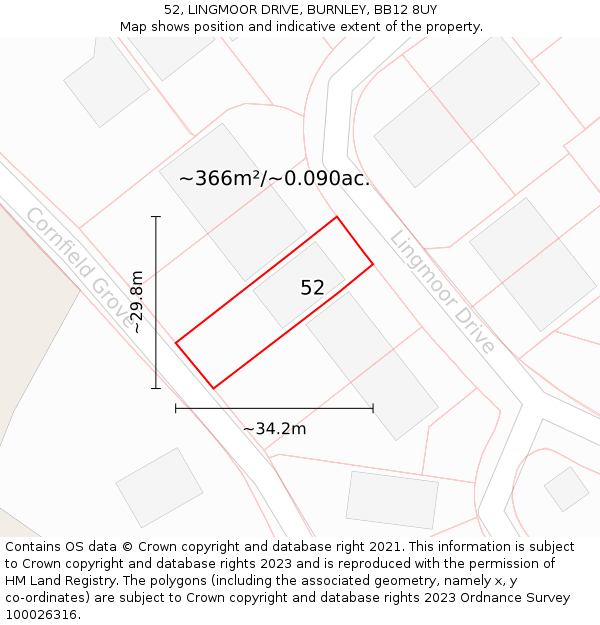 52, LINGMOOR DRIVE, BURNLEY, BB12 8UY: Plot and title map