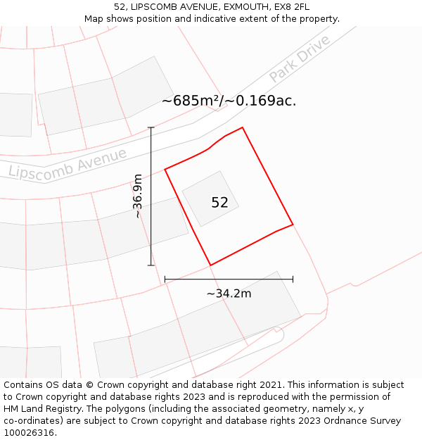 52, LIPSCOMB AVENUE, EXMOUTH, EX8 2FL: Plot and title map