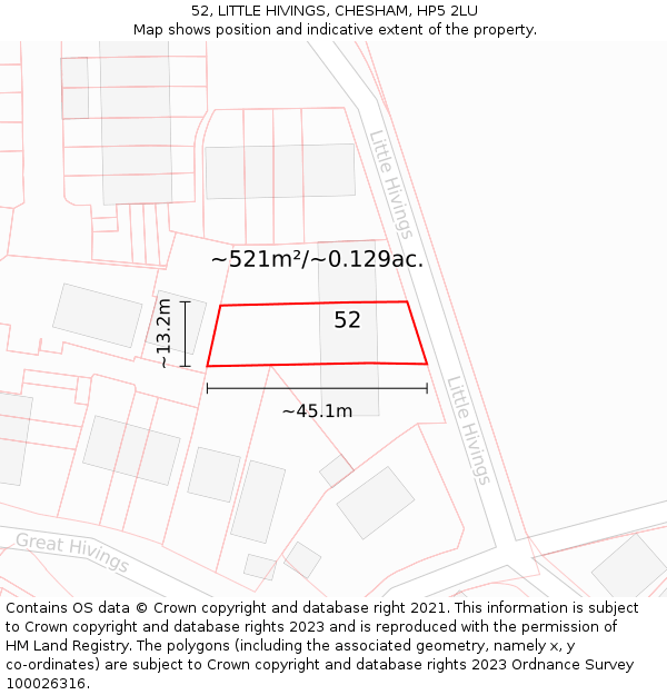 52, LITTLE HIVINGS, CHESHAM, HP5 2LU: Plot and title map