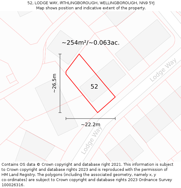 52, LODGE WAY, IRTHLINGBOROUGH, WELLINGBOROUGH, NN9 5YJ: Plot and title map