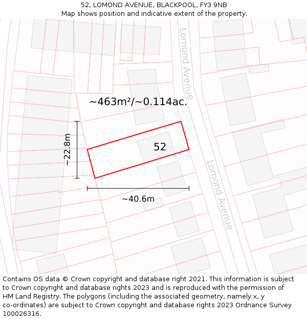 52, LOMOND AVENUE, BLACKPOOL, FY3 9NB: Plot and title map